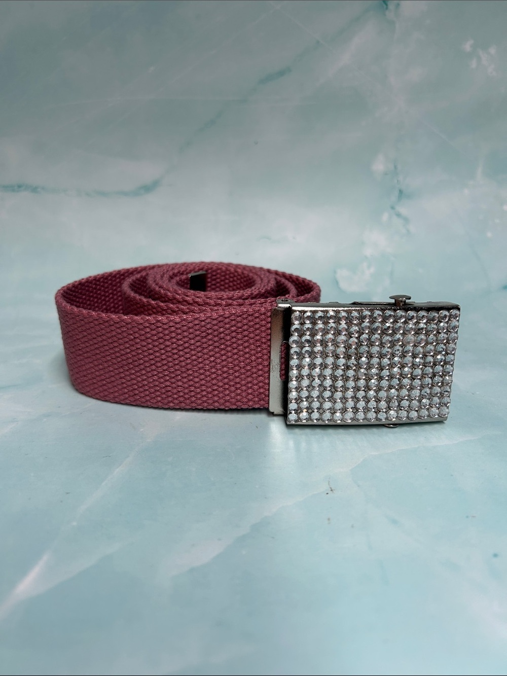Rhinestone Buckle Canvas Belt - Dusty Rose